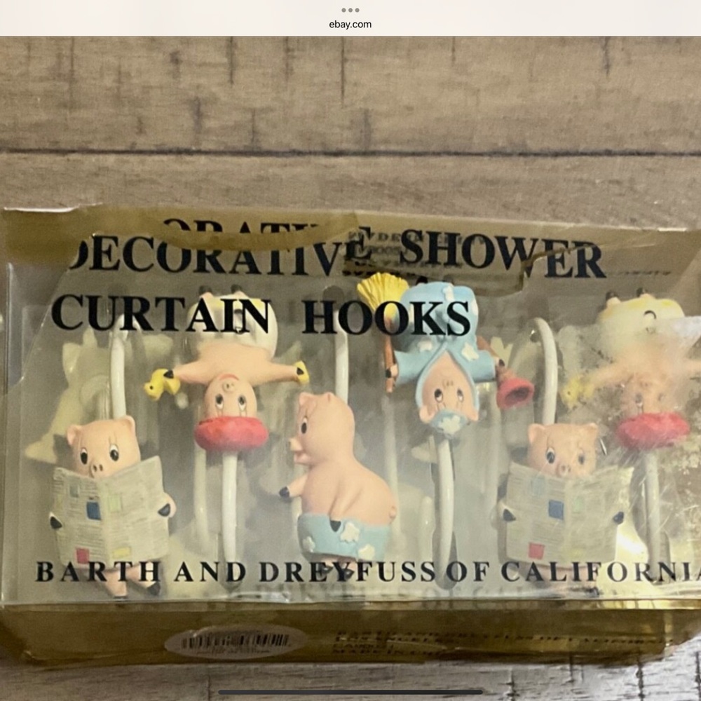 Nick & Nora Shower Curtain Hooks Hogwash Set Of 12 Adorable Pigs Hand Painted